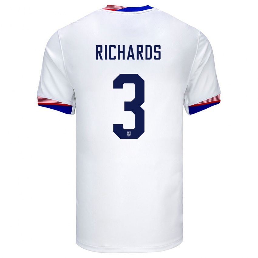 Criança Camisola Estados Unidos Chris Richards #3 Branco Principal 24-26 Camisa Brasil