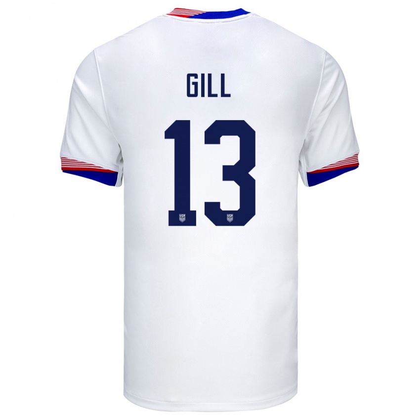 Criança Camisola Estados Unidos Adrian Gill #13 Branco Principal 24-26 Camisa Brasil