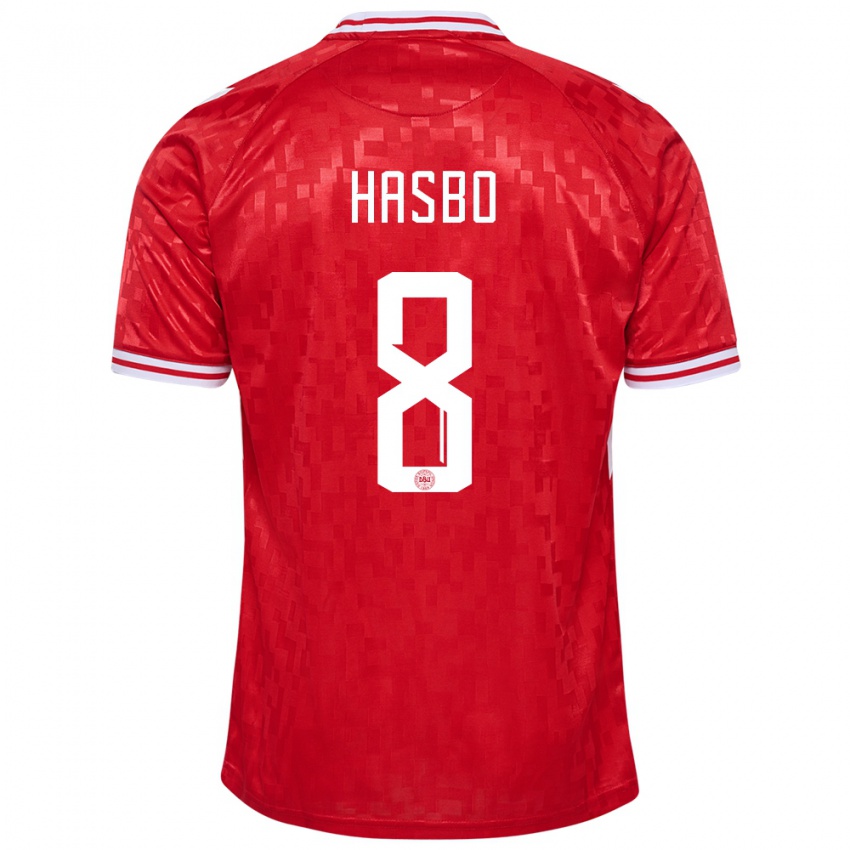 Criança Camisola Dinamarca Josefine Hasbo #8 Vermelho Principal 24-26 Camisa Brasil