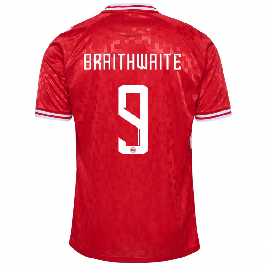 Criança Camisola Dinamarca Martin Braithwaite #9 Vermelho Principal 24-26 Camisa Brasil