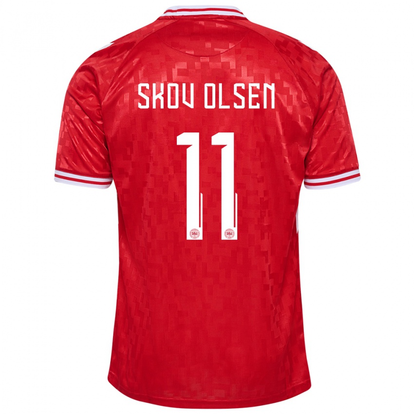 Criança Camisola Dinamarca Andreas Skov Olsen #11 Vermelho Principal 24-26 Camisa Brasil