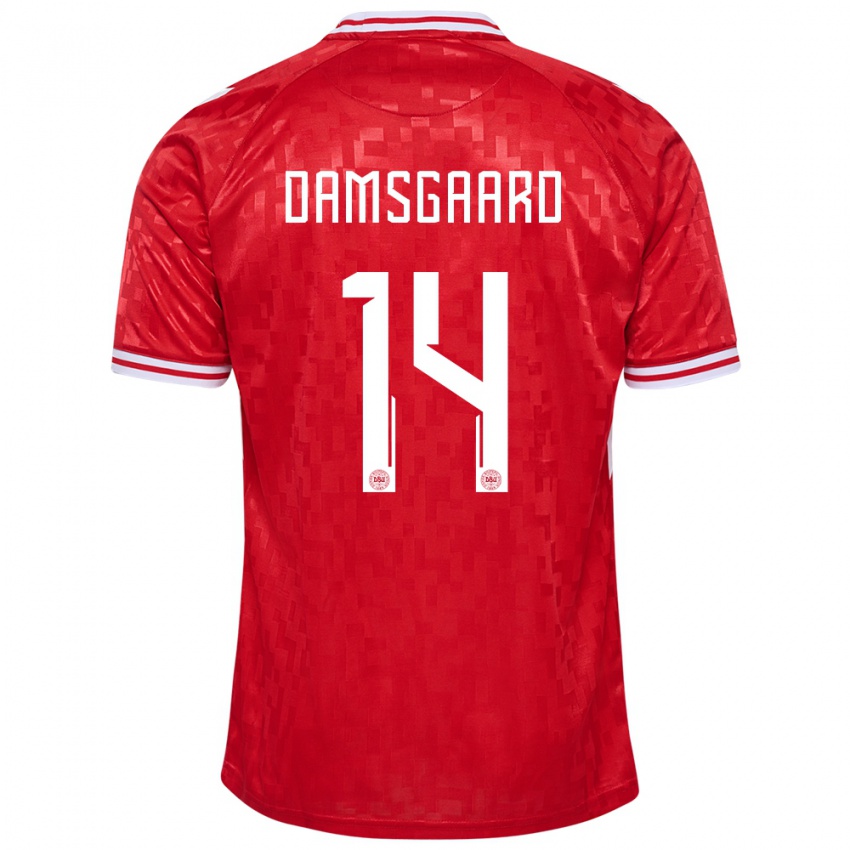 Criança Camisola Dinamarca Mikkel Damsgaard #14 Vermelho Principal 24-26 Camisa Brasil