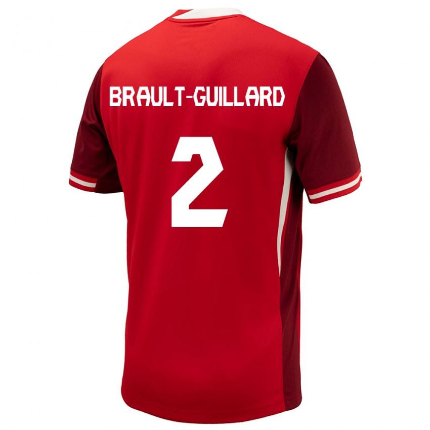 Criança Camisola Canadá Zachary Brault-Guillard #2 Vermelho Principal 24-26 Camisa Brasil