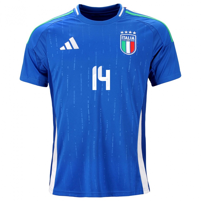 Criança Camisola Itália Federico Chiesa #14 Azul Principal 24-26 Camisa Brasil