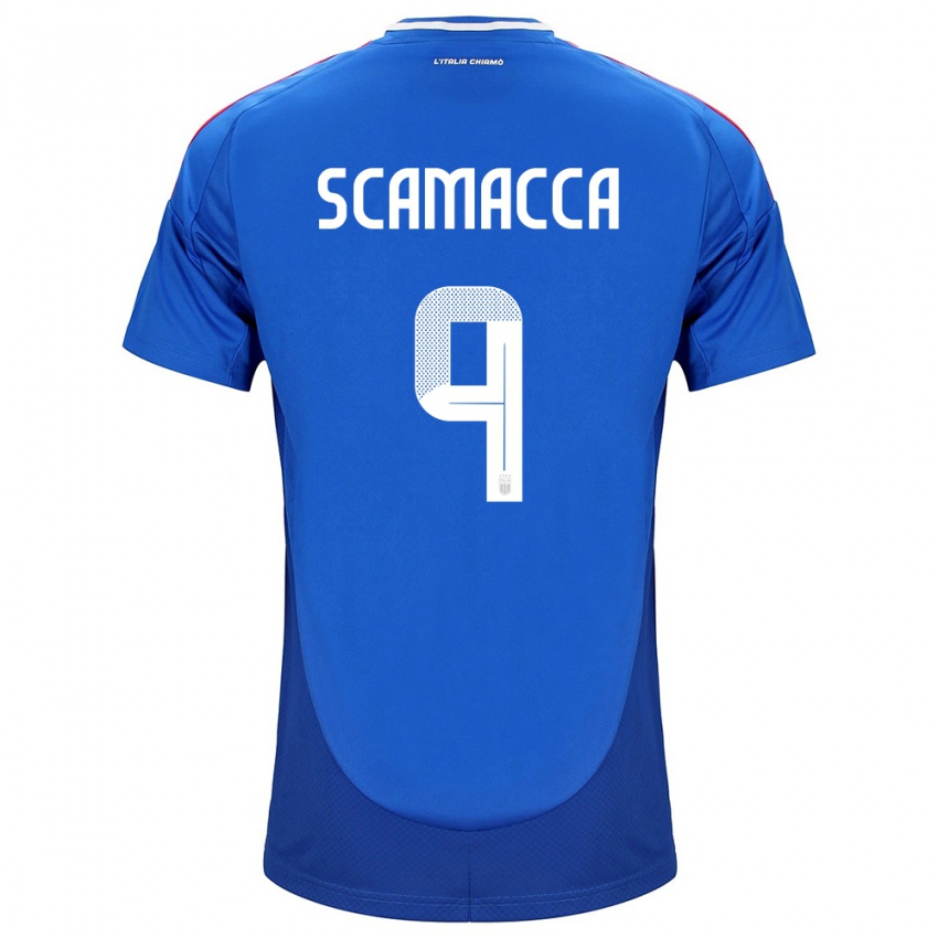 Criança Camisola Itália Gianluca Scamacca #9 Azul Principal 24-26 Camisa Brasil