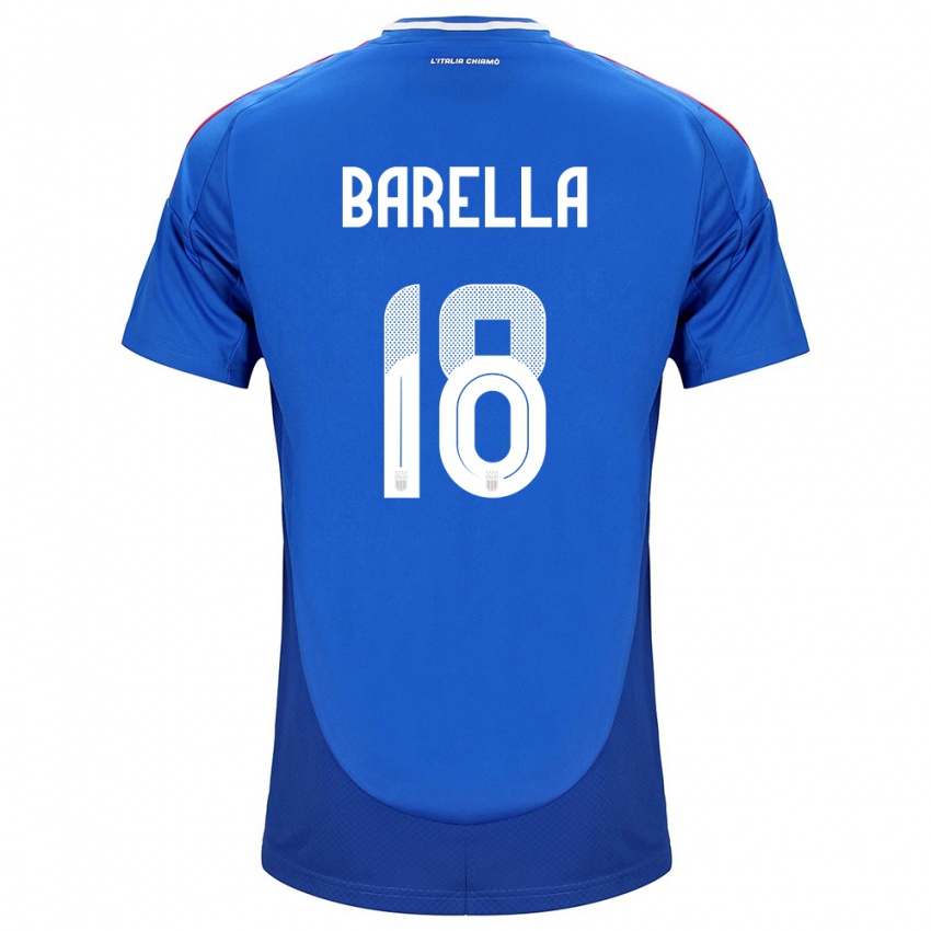 Criança Camisola Itália Nicolò Barella #18 Azul Principal 24-26 Camisa Brasil