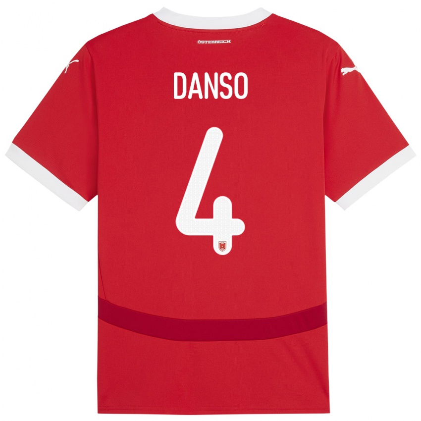 Criança Camisola Áustria Kevin Danso #4 Vermelho Principal 24-26 Camisa Brasil