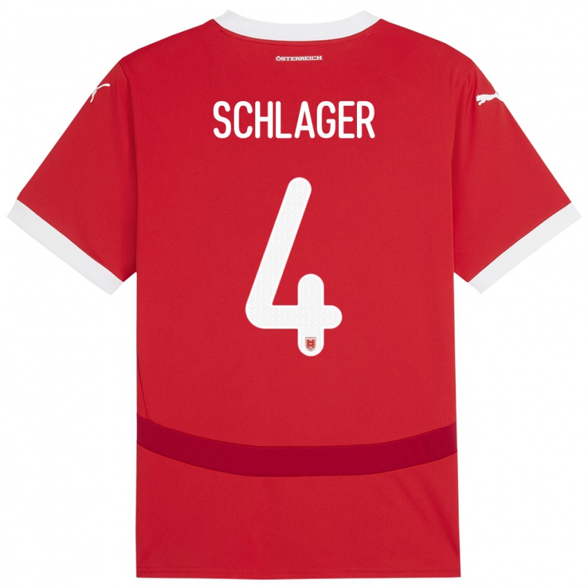 Criança Camisola Áustria Xaver Schlager #4 Vermelho Principal 24-26 Camisa Brasil