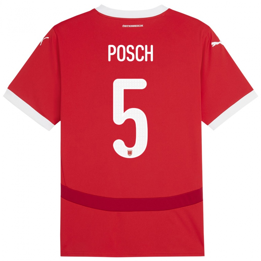 Criança Camisola Áustria Stefan Posch #5 Vermelho Principal 24-26 Camisa Brasil