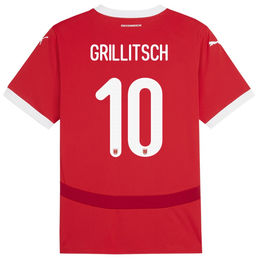 Criança Camisola Áustria Florian Grillitsch #10 Vermelho Principal 24-26 Camisa Brasil