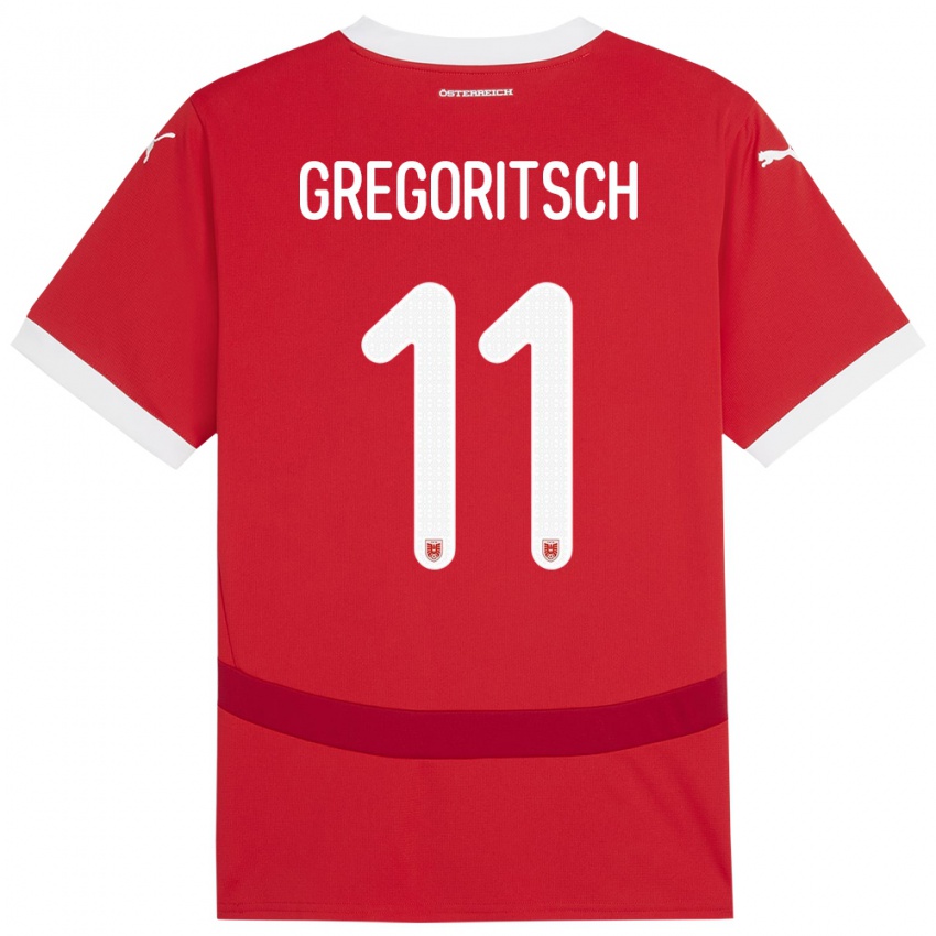 Criança Camisola Áustria Michael Gregoritsch #11 Vermelho Principal 24-26 Camisa Brasil