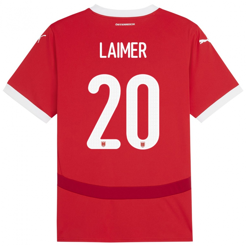 Criança Camisola Áustria Konrad Laimer #20 Vermelho Principal 24-26 Camisa Brasil