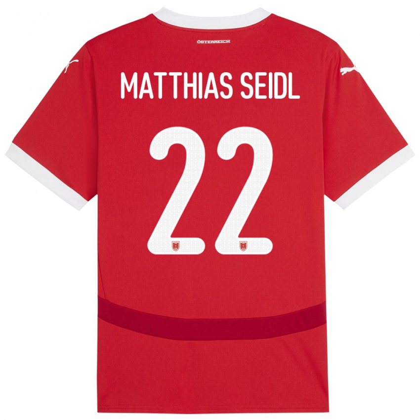 Criança Camisola Áustria Matthias Seidl #22 Vermelho Principal 24-26 Camisa Brasil