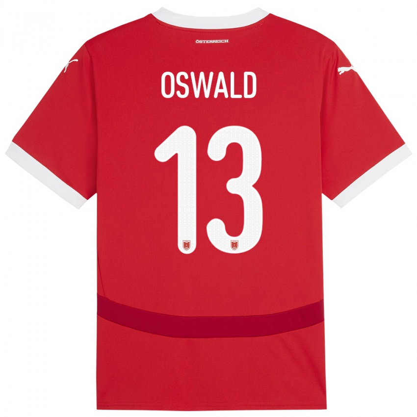 Criança Camisola Áustria Moritz Oswald #13 Vermelho Principal 24-26 Camisa Brasil