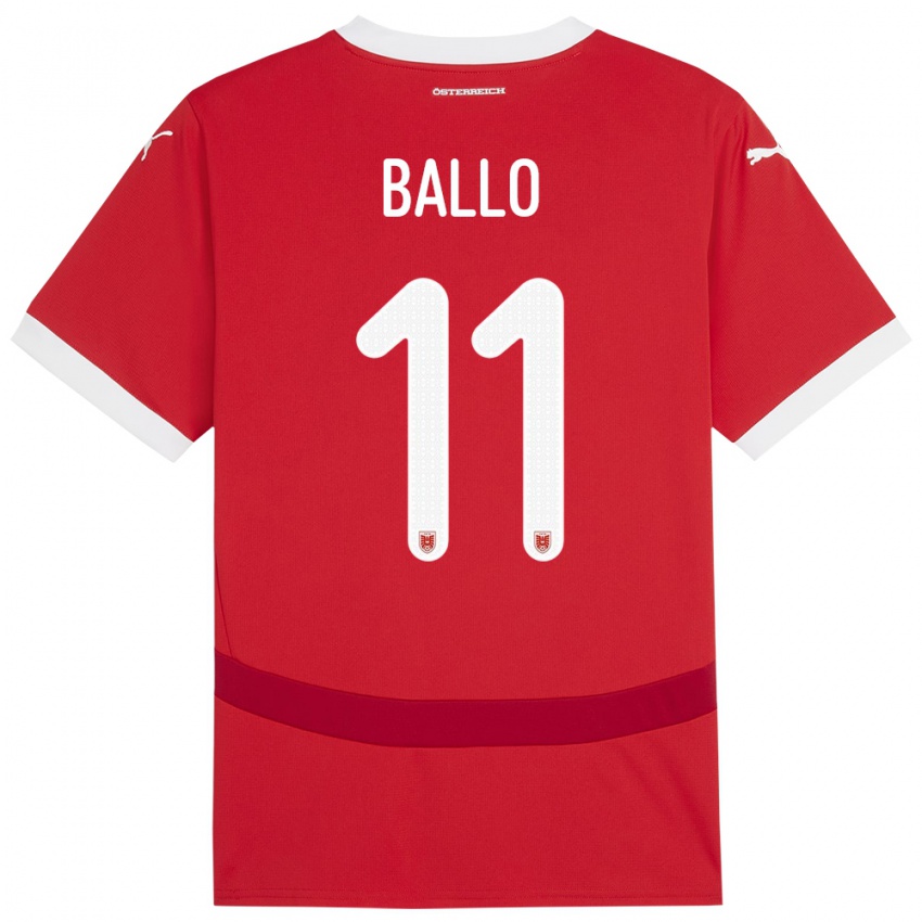 Criança Camisola Áustria Thierno Ballo #11 Vermelho Principal 24-26 Camisa Brasil