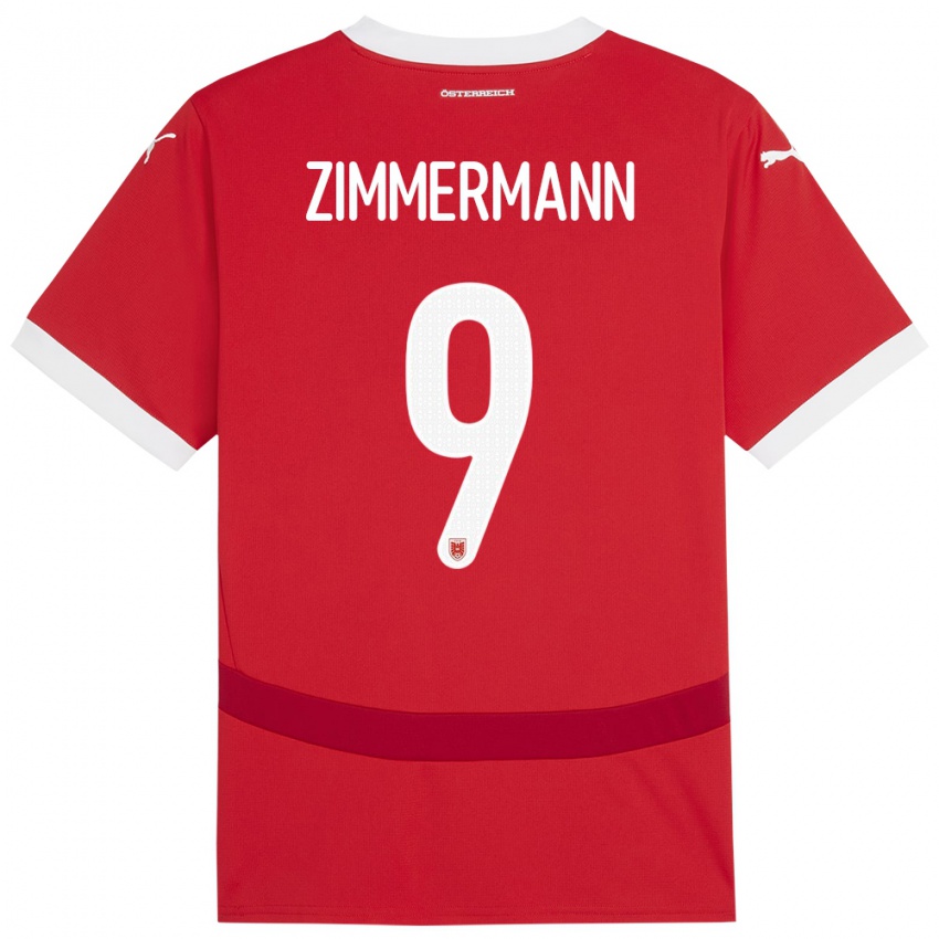 Criança Camisola Áustria Bernhard Zimmermann #9 Vermelho Principal 24-26 Camisa Brasil