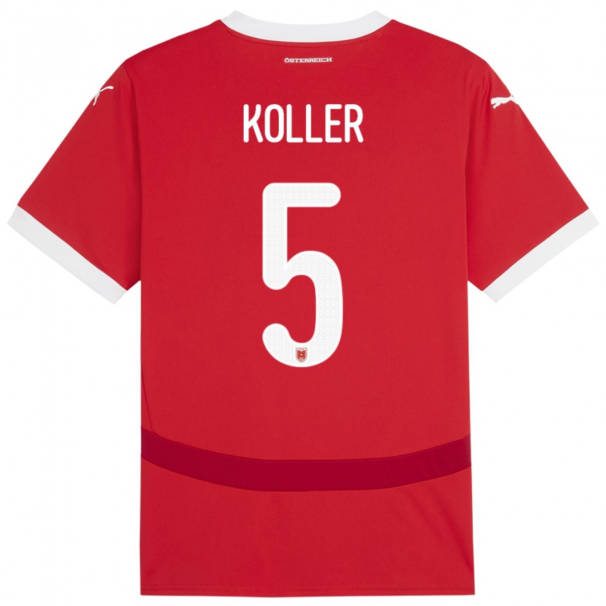 Criança Camisola Áustria Paul Koller #5 Vermelho Principal 24-26 Camisa Brasil