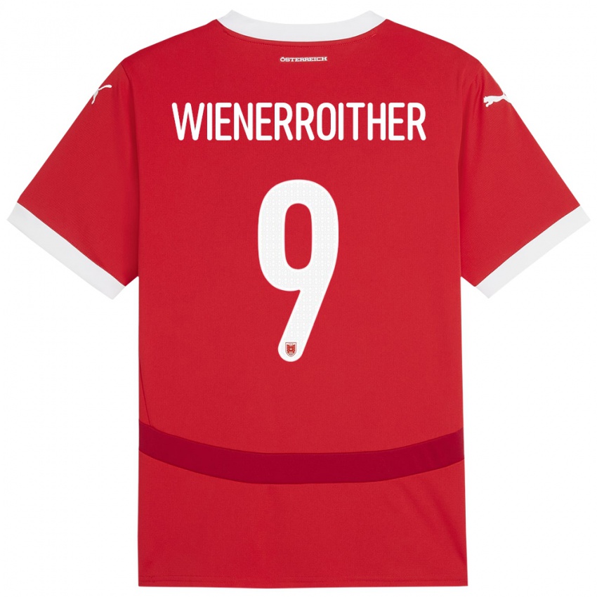 Criança Camisola Áustria Katja Wienerroither #9 Vermelho Principal 24-26 Camisa Brasil