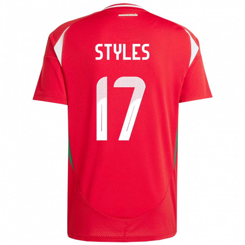 Criança Camisola Hungria Callum Styles #17 Vermelho Principal 24-26 Camisa Brasil