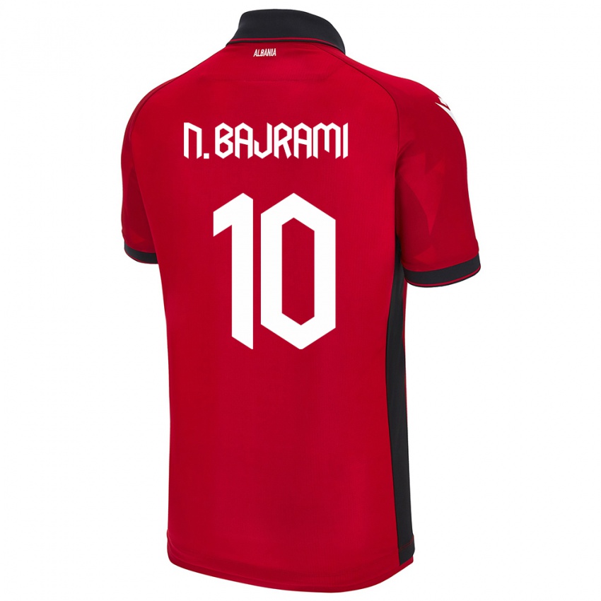 Criança Camisola Albânia Nedim Bajrami #10 Vermelho Principal 24-26 Camisa Brasil