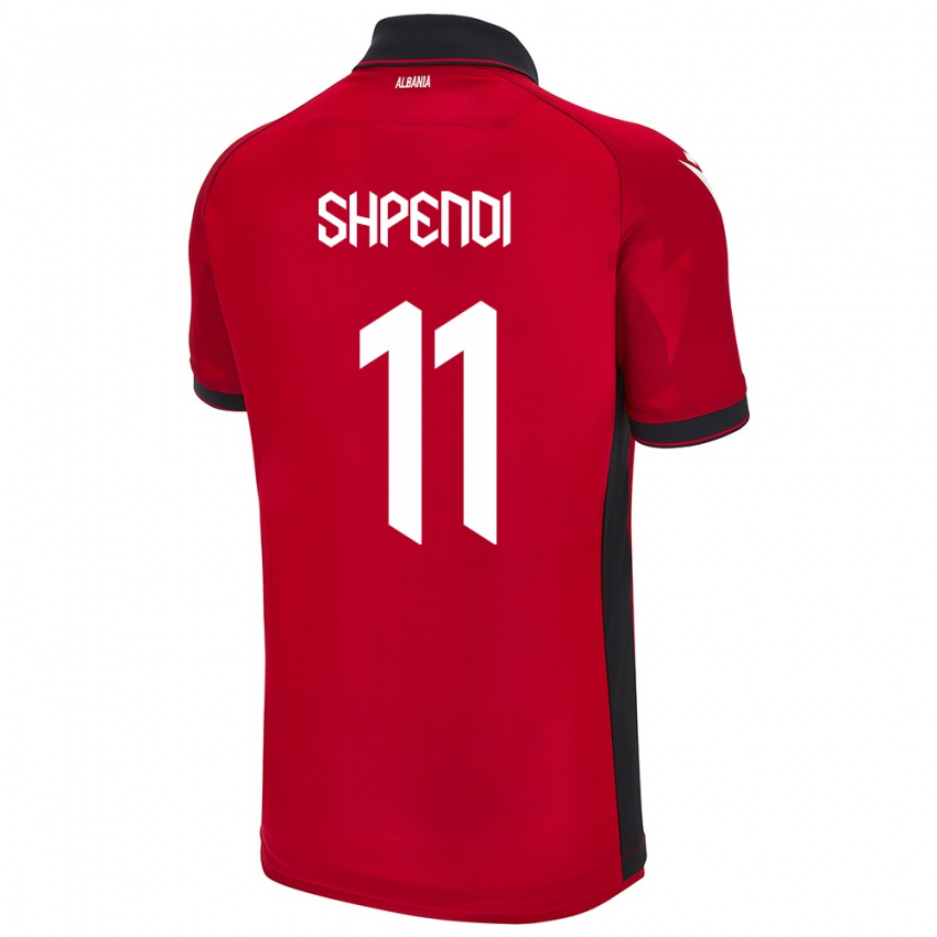 Criança Camisola Albânia Stiven Shpendi #11 Vermelho Principal 24-26 Camisa Brasil