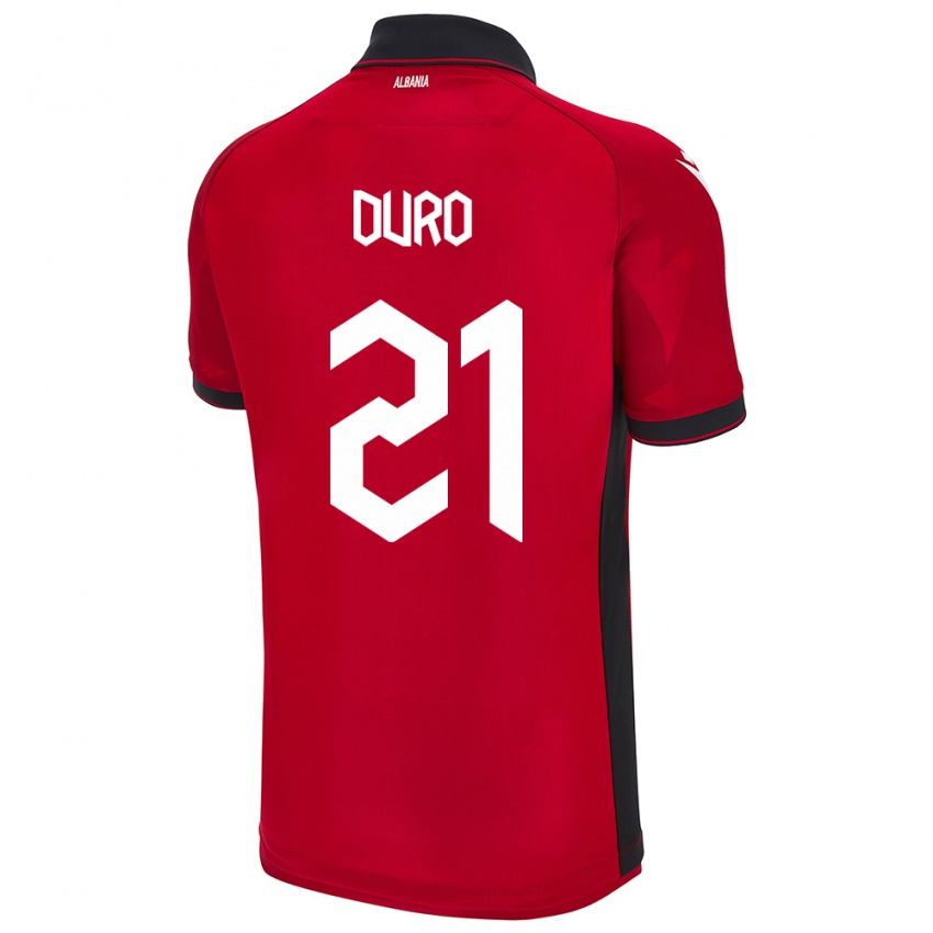 Criança Camisola Albânia Dejvi Duro #21 Vermelho Principal 24-26 Camisa Brasil