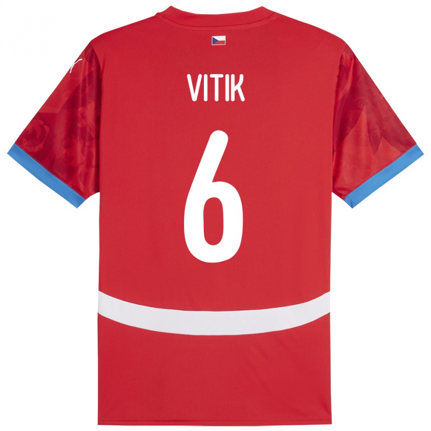 Criança Camisola República Checa Martin Vitík #6 Vermelho Principal 24-26 Camisa Brasil