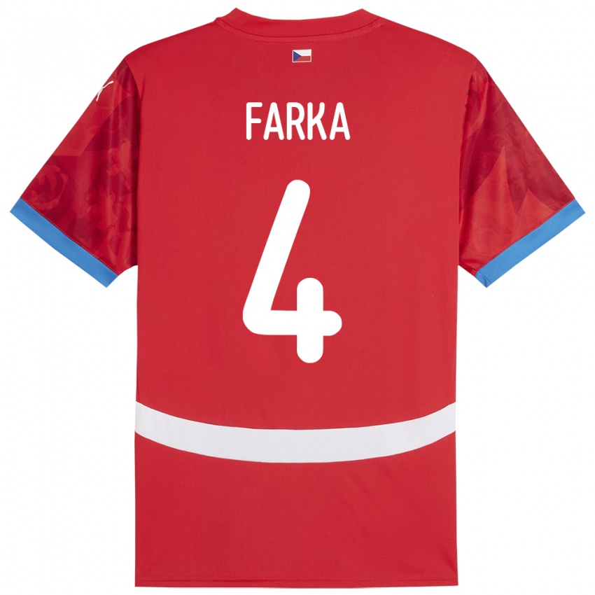 Criança Camisola República Checa Dominik Farka #4 Vermelho Principal 24-26 Camisa Brasil