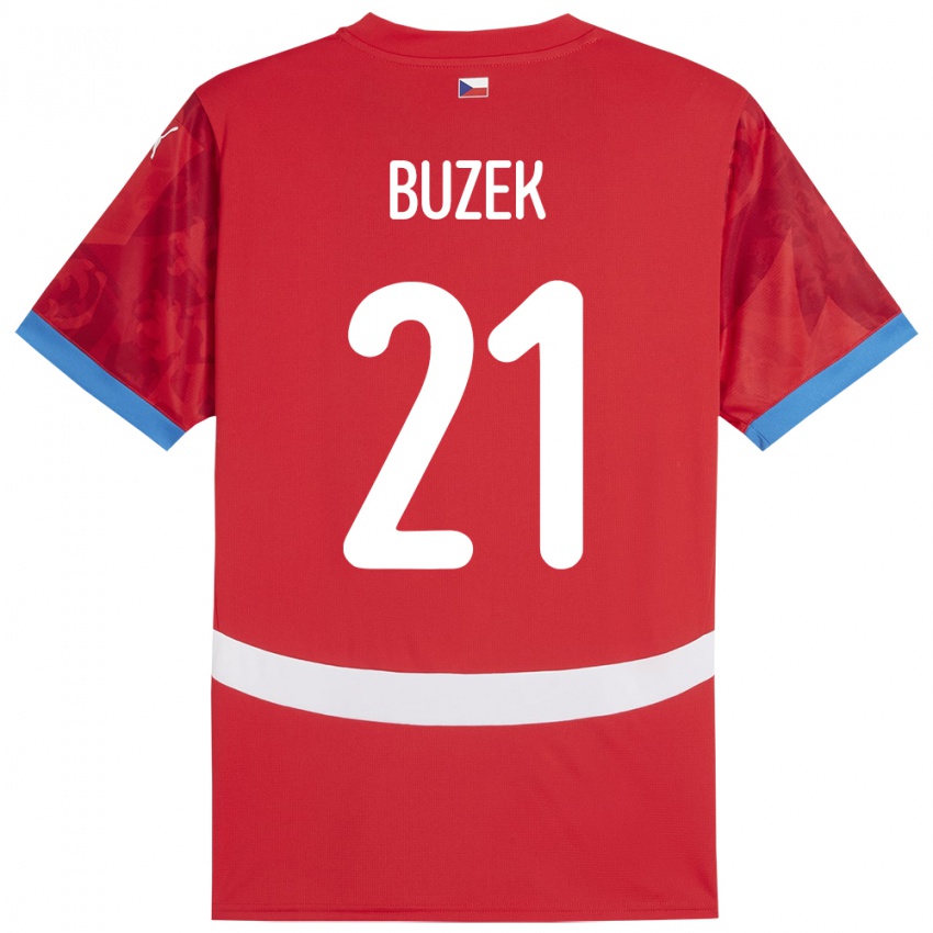 Criança Camisola República Checa Alexandr Buzek #21 Vermelho Principal 24-26 Camisa Brasil