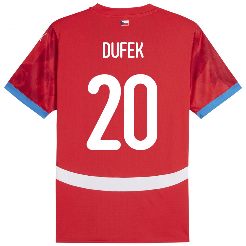 Criança Camisola República Checa Jakub Dufek #20 Vermelho Principal 24-26 Camisa Brasil