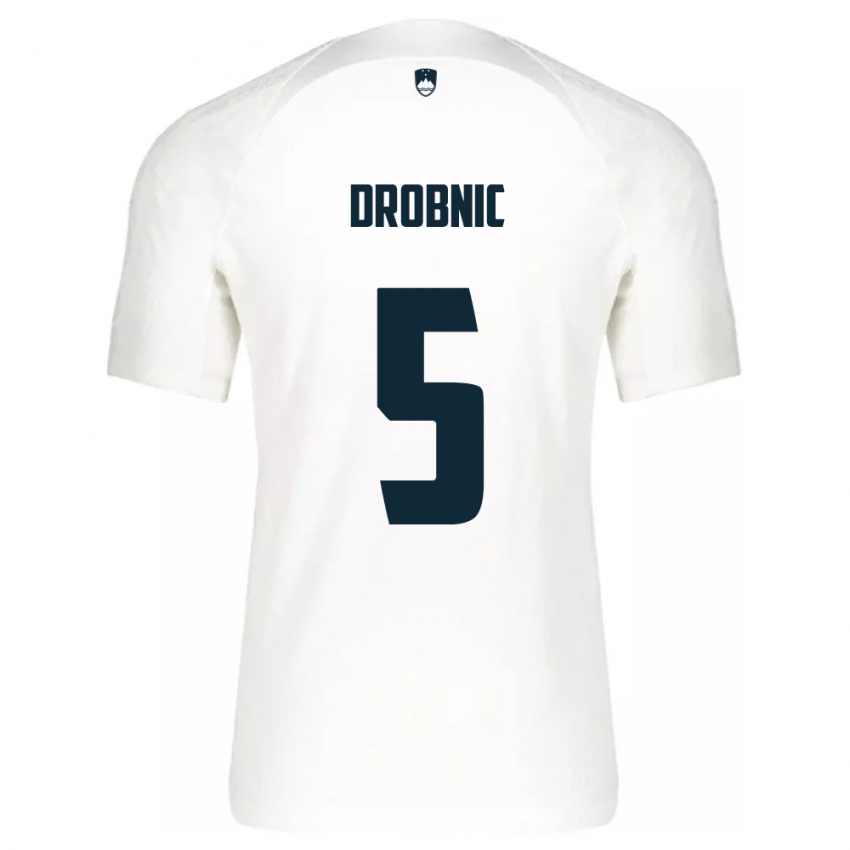 Criança Camisola Eslovênia Dominik Drobnic #5 Branco Principal 24-26 Camisa Brasil