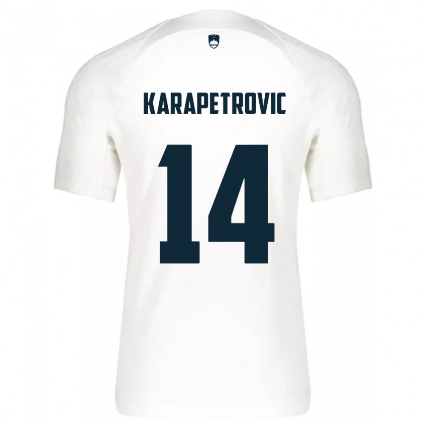 Criança Camisola Eslovênia Luka Karapetrovic #14 Branco Principal 24-26 Camisa Brasil