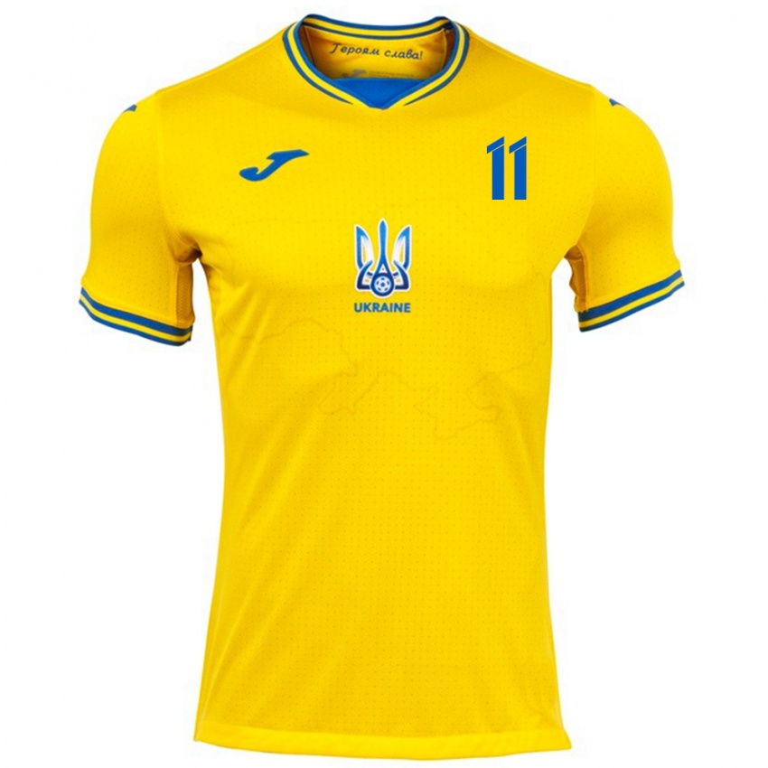 Criança Camisola Ucrânia Artem Dovbyk #11 Amarelo Principal 24-26 Camisa Brasil