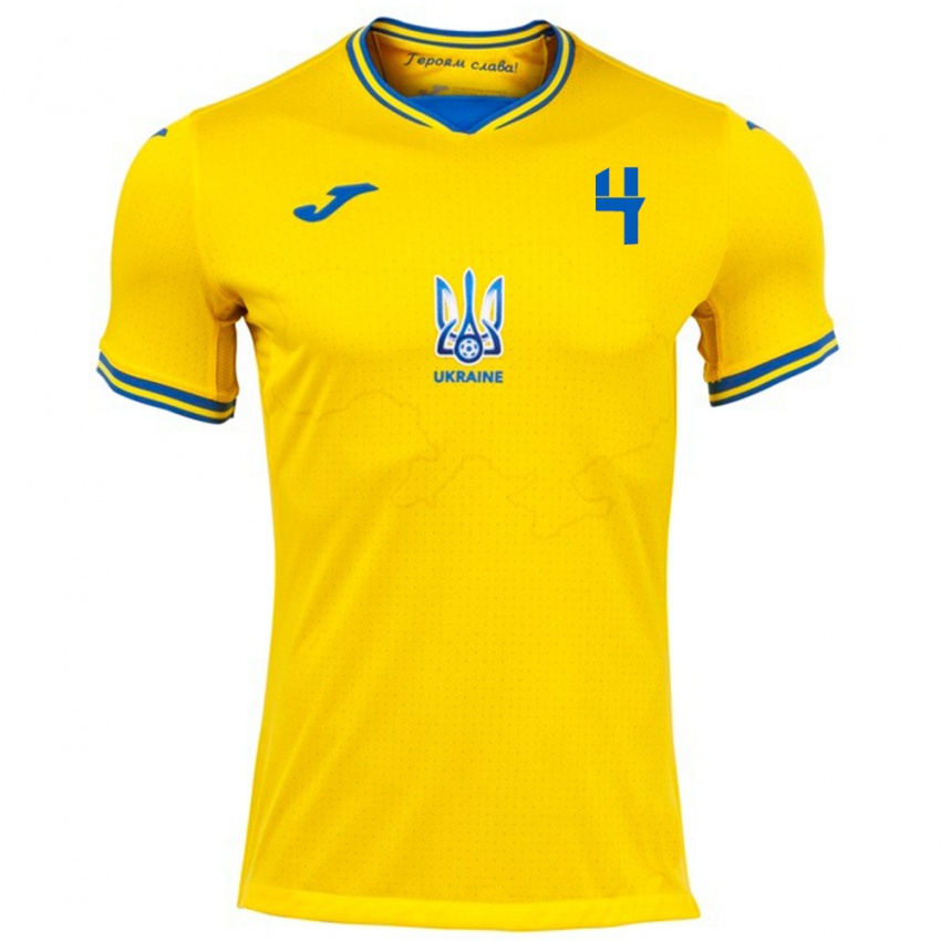 Criança Camisola Ucrânia Tetyana Romanenko #4 Amarelo Principal 24-26 Camisa Brasil