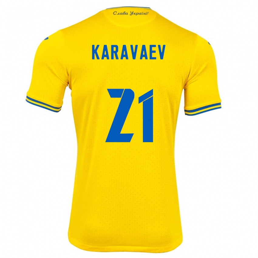 Criança Camisola Ucrânia Oleksandr Karavaev #21 Amarelo Principal 24-26 Camisa Brasil