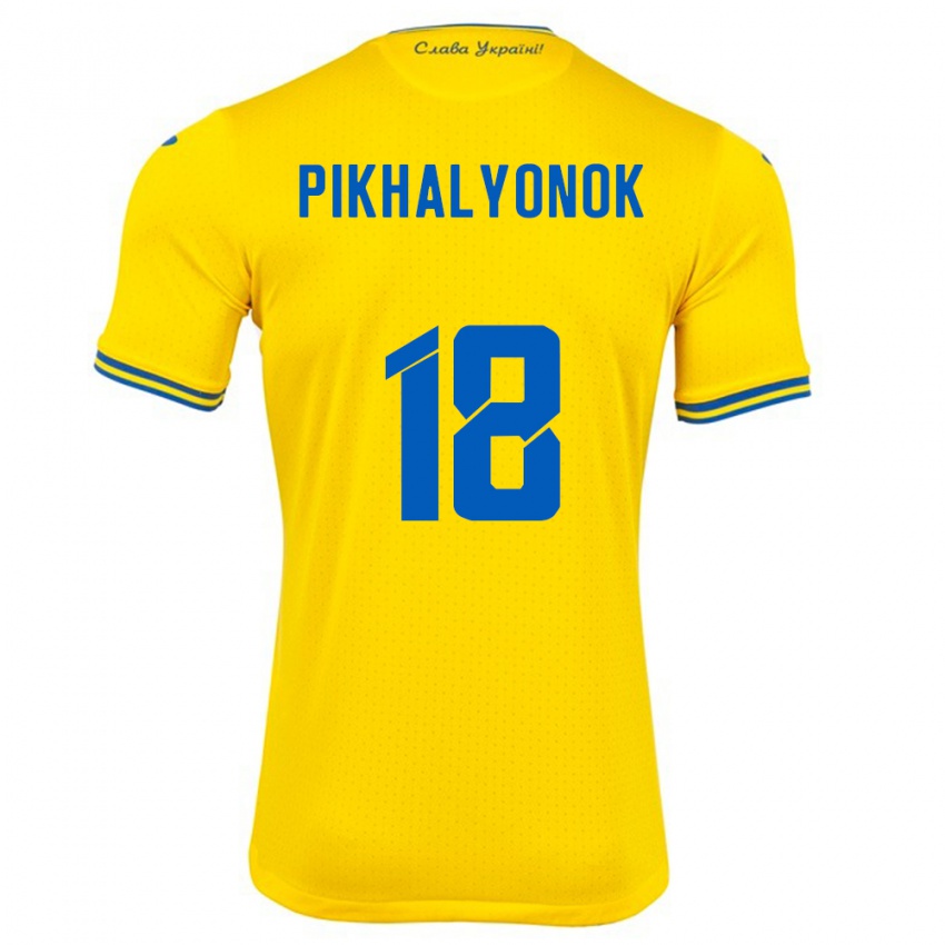 Criança Camisola Ucrânia Oleksandr Pikhalyonok #18 Amarelo Principal 24-26 Camisa Brasil