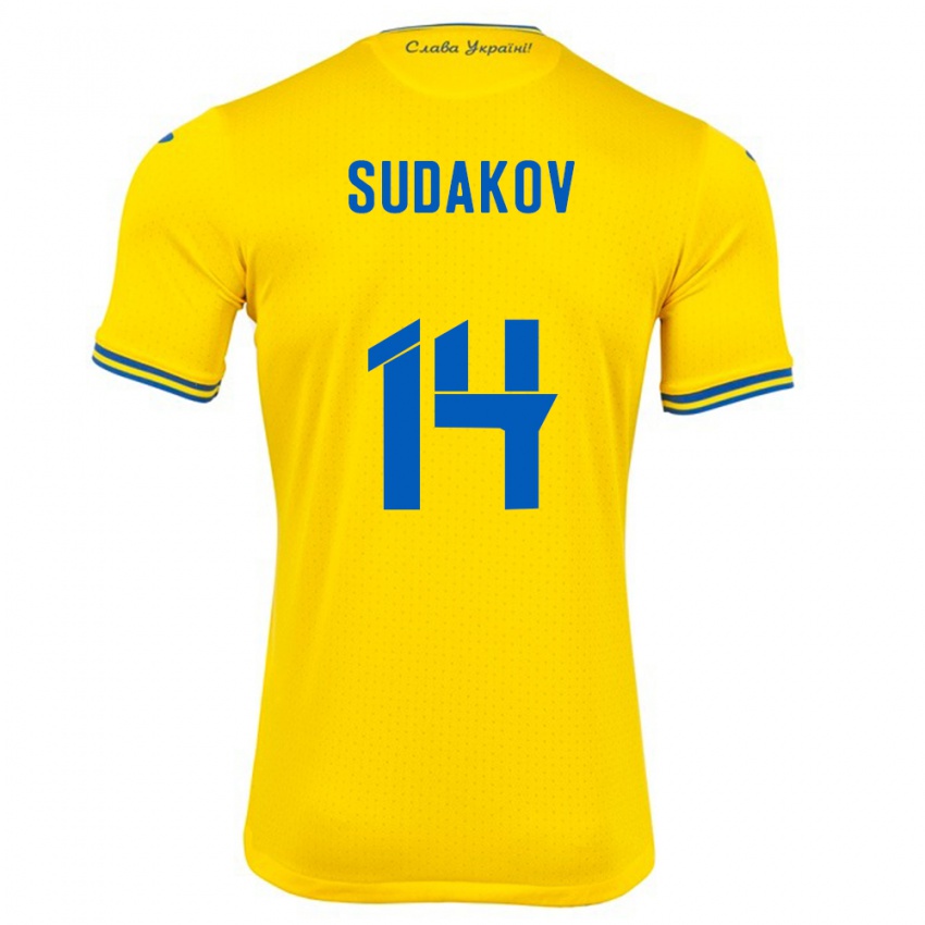 Criança Camisola Ucrânia Georgiy Sudakov #14 Amarelo Principal 24-26 Camisa Brasil