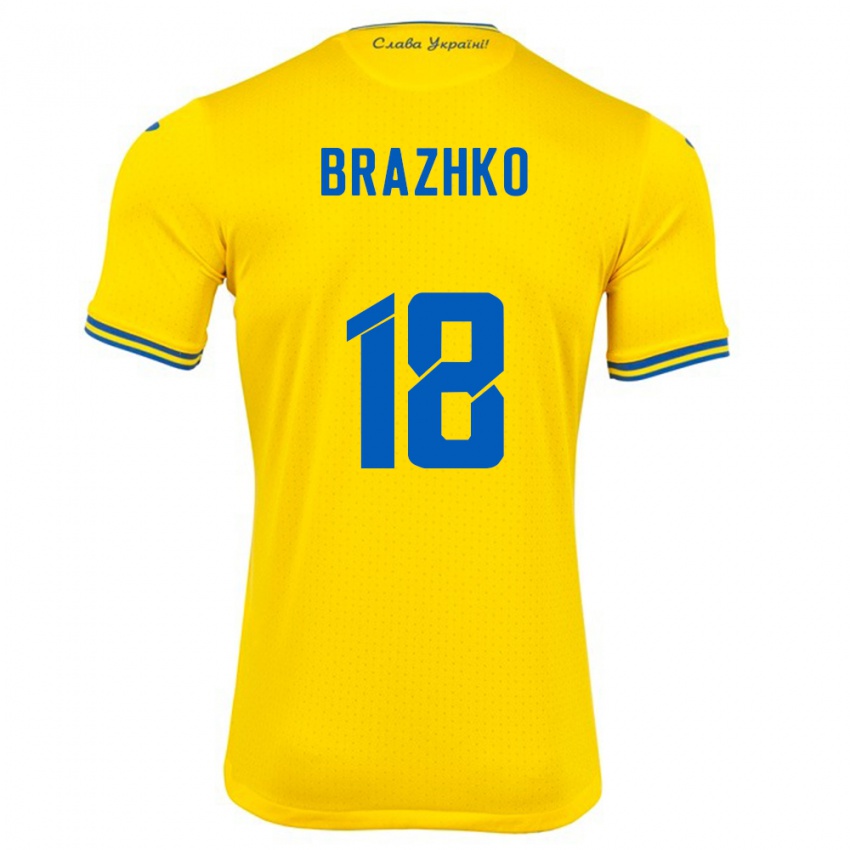 Criança Camisola Ucrânia Volodymyr Brazhko #18 Amarelo Principal 24-26 Camisa Brasil