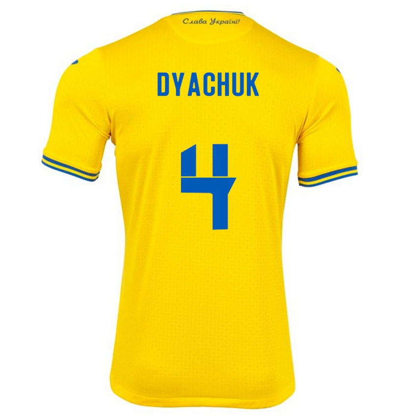 Criança Camisola Ucrânia Maksym Dyachuk #4 Amarelo Principal 24-26 Camisa Brasil