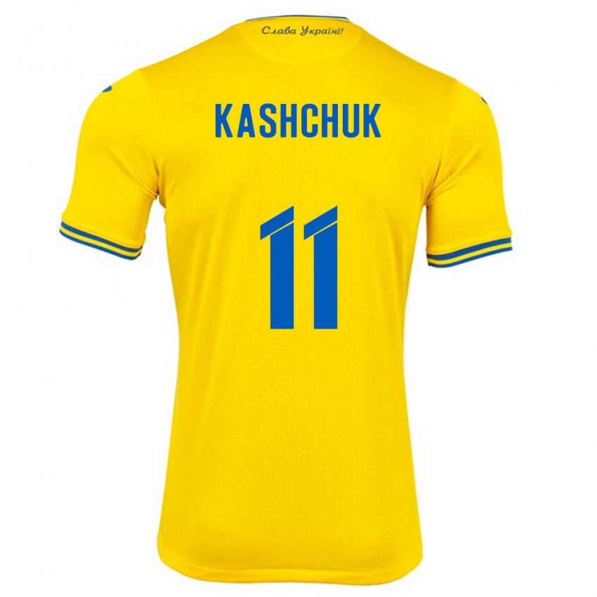 Criança Camisola Ucrânia Oleksiy Kashchuk #11 Amarelo Principal 24-26 Camisa Brasil