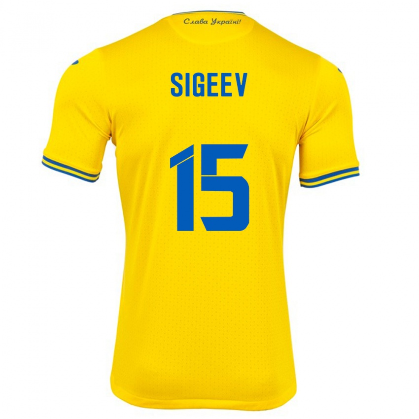 Criança Camisola Ucrânia Kyrylo Sigeev #15 Amarelo Principal 24-26 Camisa Brasil