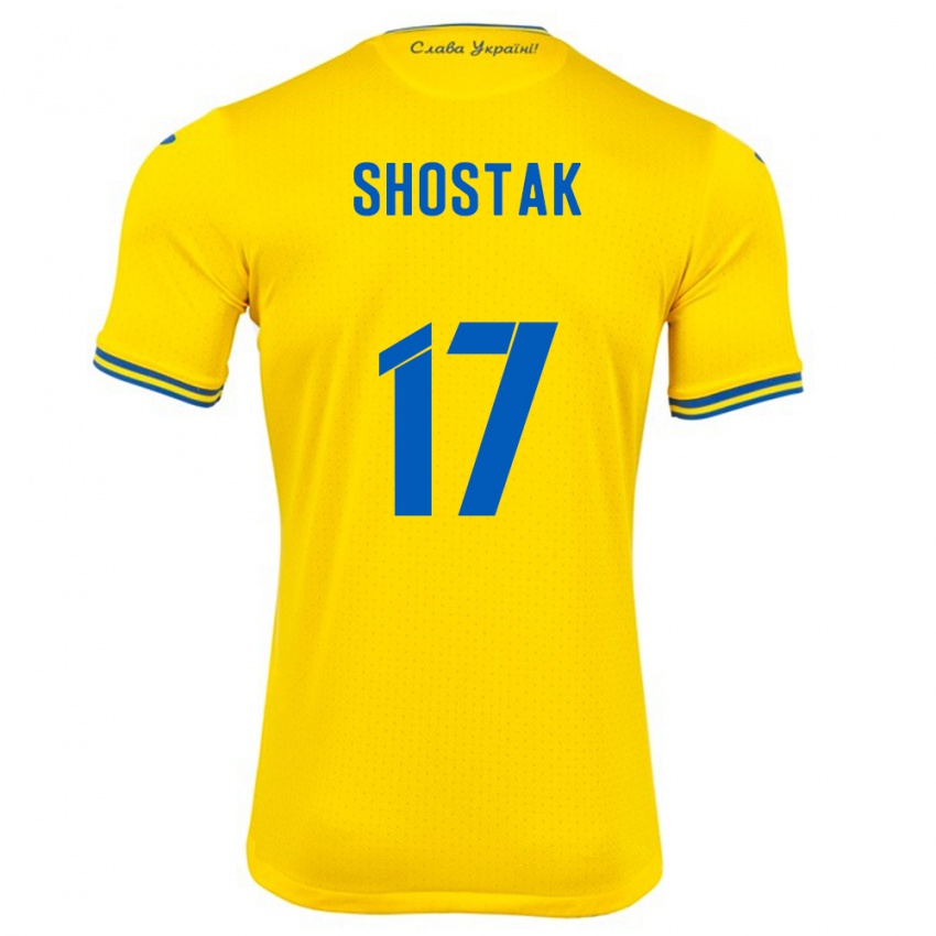 Criança Camisola Ucrânia Denys Shostak #17 Amarelo Principal 24-26 Camisa Brasil