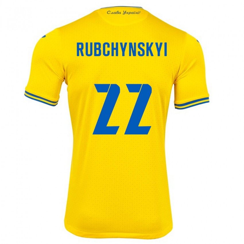 Criança Camisola Ucrânia Valentyn Rubchynskyi #22 Amarelo Principal 24-26 Camisa Brasil