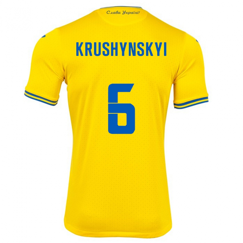 Criança Camisola Ucrânia Borys Krushynskyi #6 Amarelo Principal 24-26 Camisa Brasil