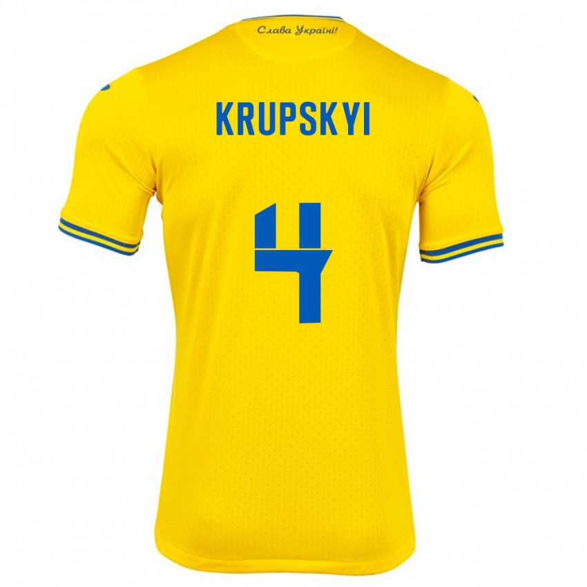 Criança Camisola Ucrânia Ilya Krupskyi #4 Amarelo Principal 24-26 Camisa Brasil