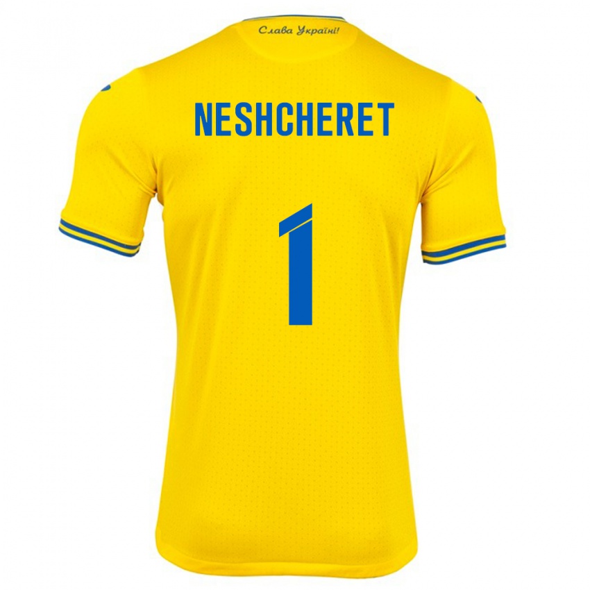 Criança Camisola Ucrânia Ruslan Neshcheret #1 Amarelo Principal 24-26 Camisa Brasil