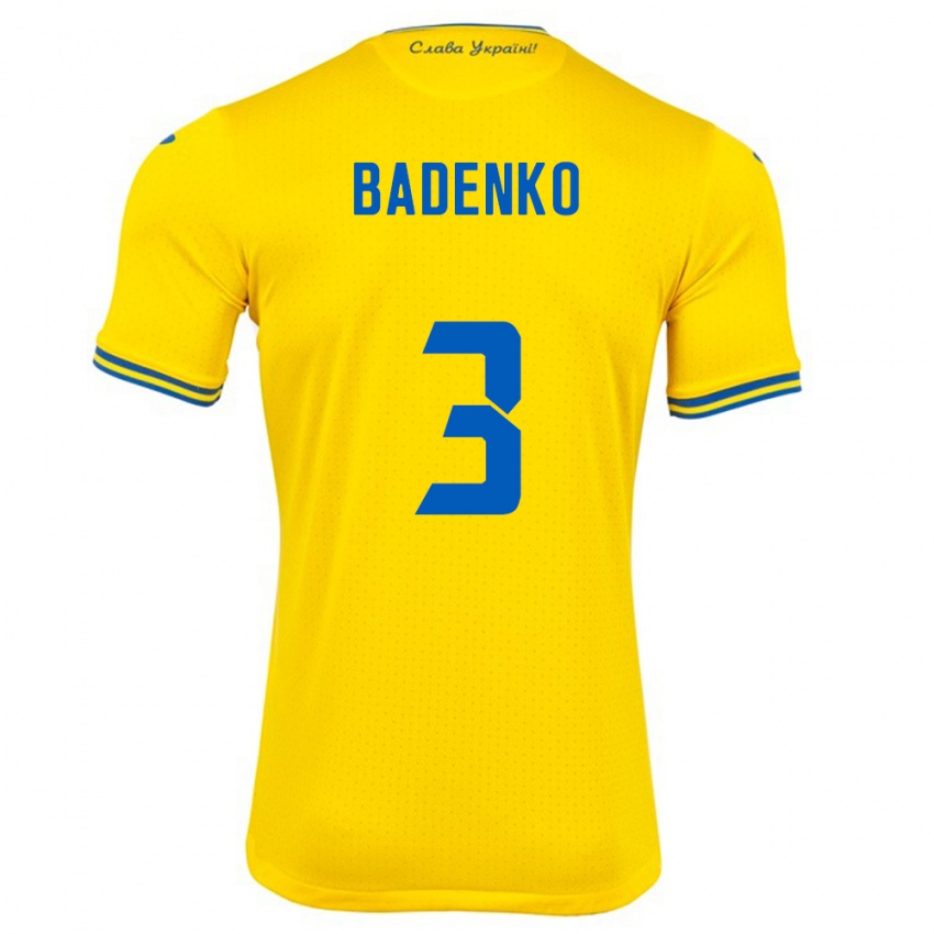 Criança Camisola Ucrânia Ilya Badenko #3 Amarelo Principal 24-26 Camisa Brasil