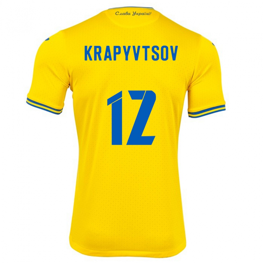 Criança Camisola Ucrânia Vladyslav Krapyvtsov #12 Amarelo Principal 24-26 Camisa Brasil