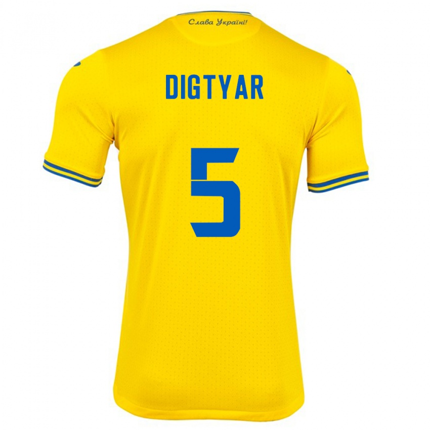 Criança Camisola Ucrânia Kyrylo Digtyar #5 Amarelo Principal 24-26 Camisa Brasil