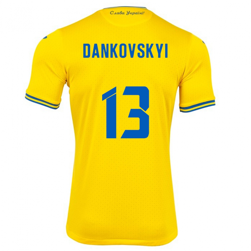 Criança Camisola Ucrânia Yegor Dankovskyi #13 Amarelo Principal 24-26 Camisa Brasil